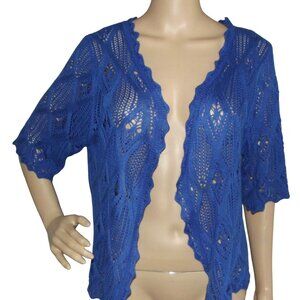 Sweater Works Cardigan Sweater Womens Sz Large Royal Blue Lightweight open knit